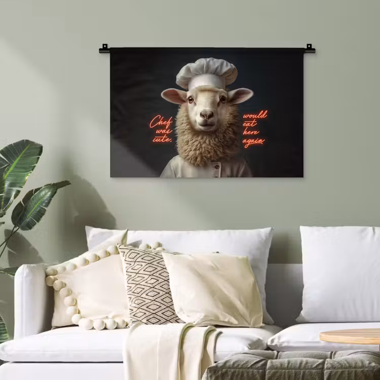 Schaap - Kokskleding - Neon - Quote Wandkleed katoen klein -sfeer7