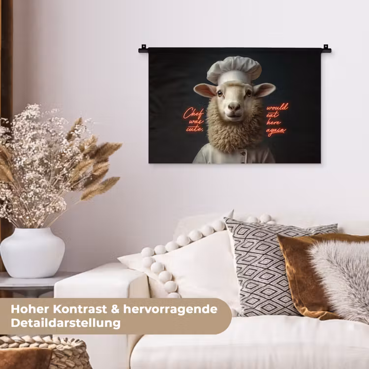 Schaap - Kokskleding - Neon - Quote Wandkleed katoen klein -tsfeer1_DE
