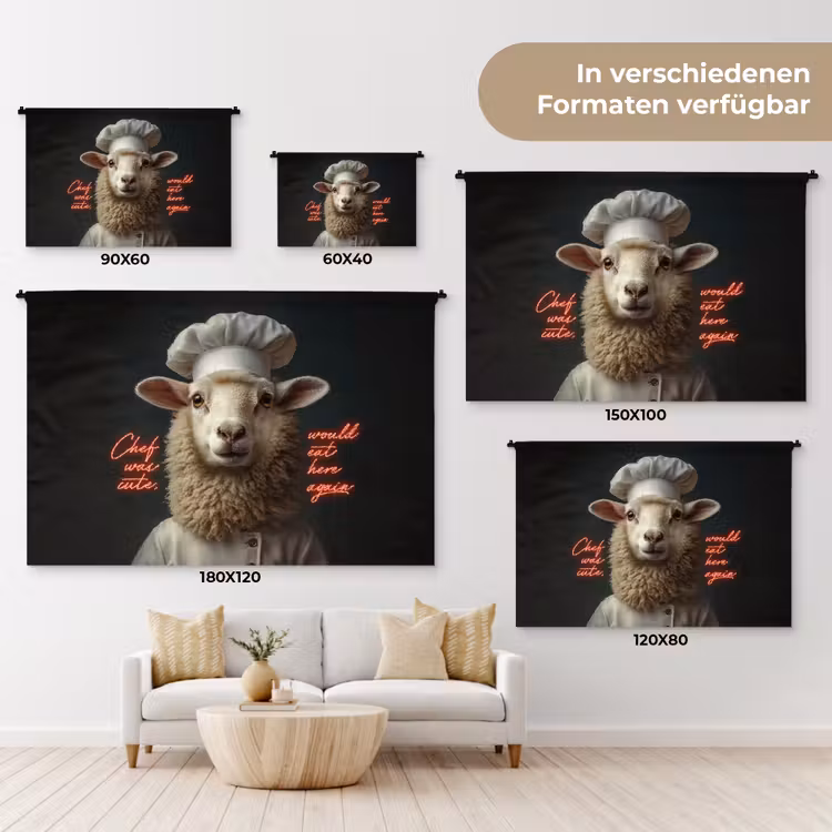 Schaap - Kokskleding - Neon - Quote Wandkleed katoen klein -tsfeer8_DE