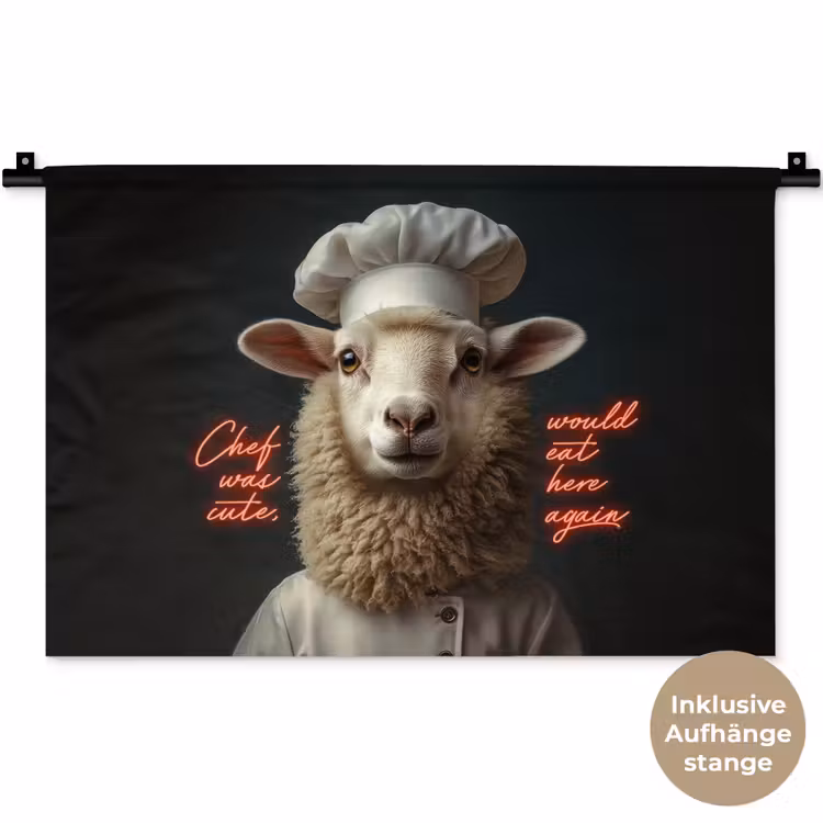 Schaap - Kokskleding - Neon - Quote Wandkleed katoen klein -t3d_DE