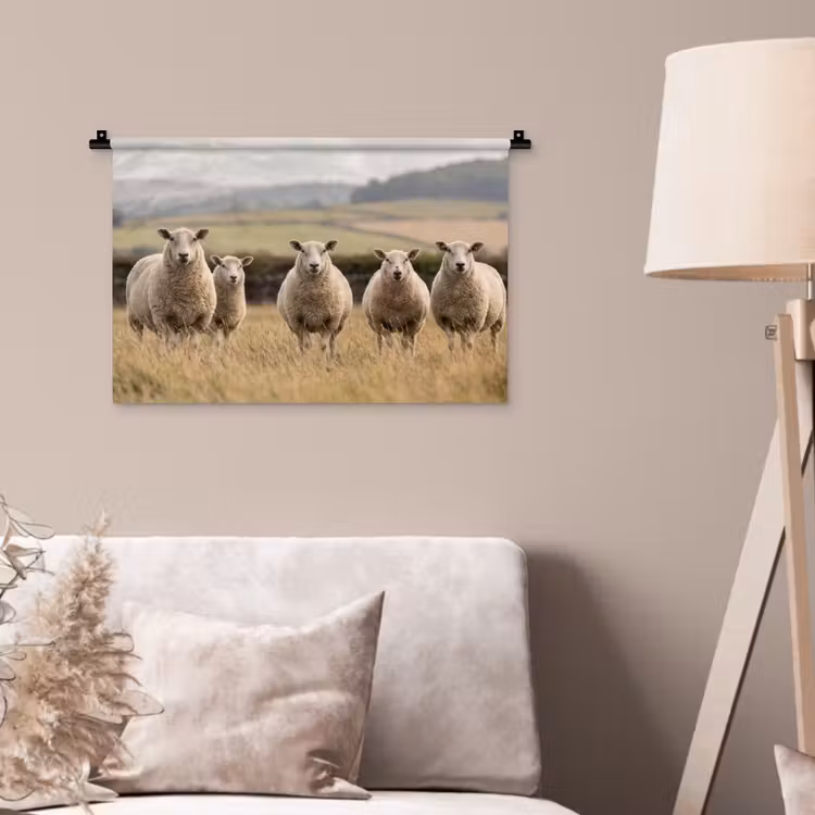 Schapen - Weidenlandschap - Heuvels Wandkleed katoen klein -sfeer4