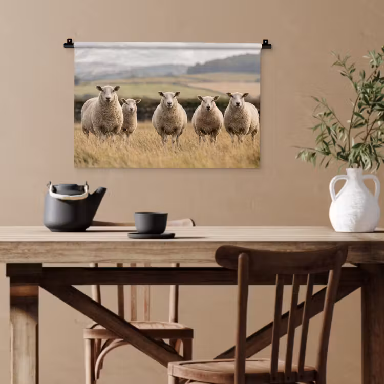 Schapen - Weidenlandschap - Heuvels Wandkleed katoen klein -sfeer6