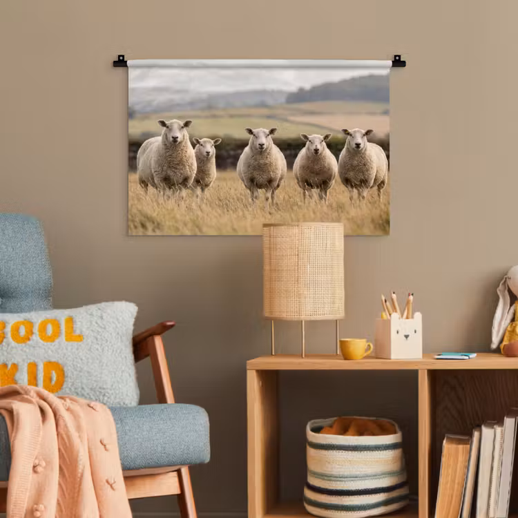 Schapen - Weidenlandschap - Heuvels Wandkleed katoen klein -wsfeer4_kind