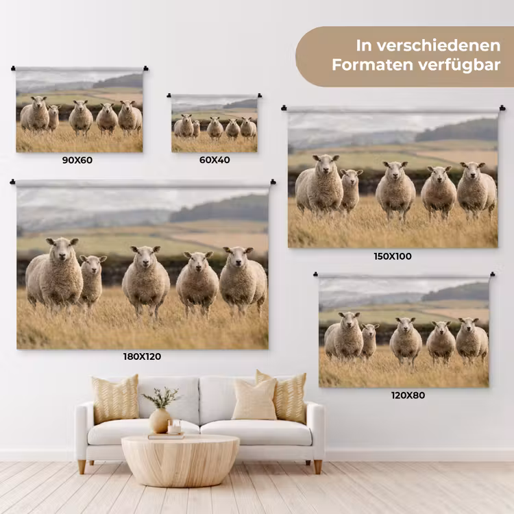 Schapen - Weidenlandschap - Heuvels Wandkleed katoen klein -tsfeer8_DE