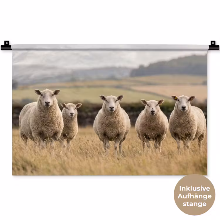 Schapen - Weidenlandschap - Heuvels Wandkleed katoen klein -t3d_DE