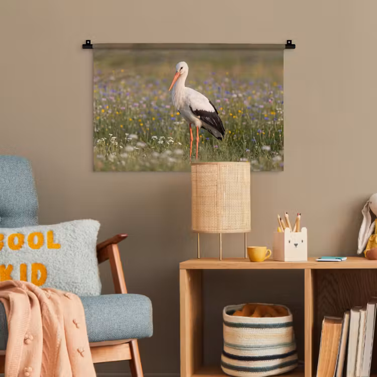 Ooienvaar - Bloemen - Weide - Kleurrijk Wandkleed katoen klein -wsfeer4_kind