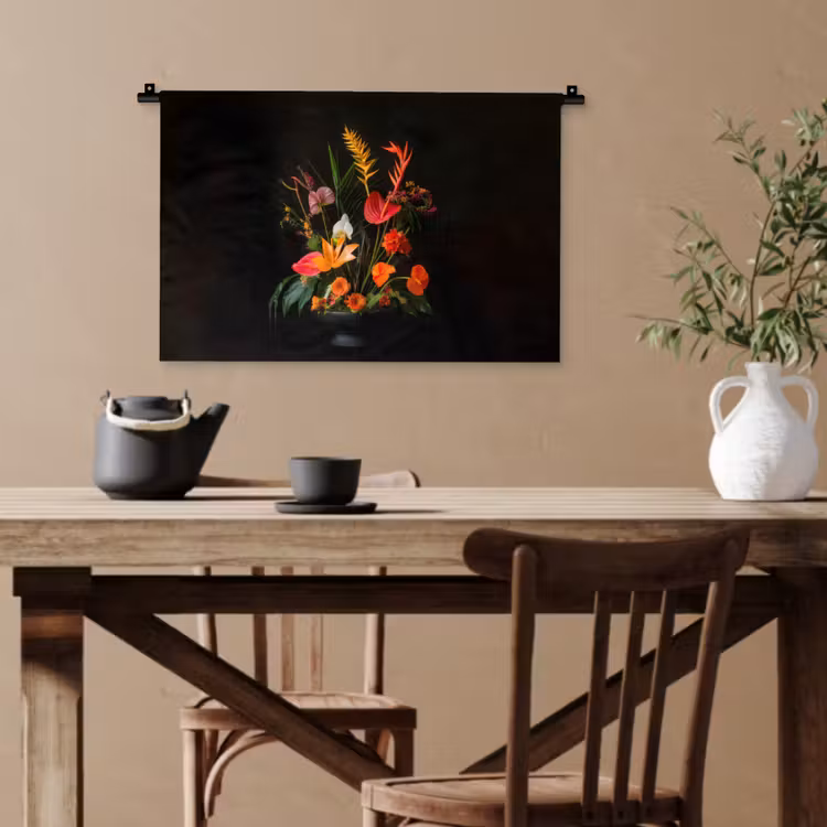 Schaal - Boeket - Bloemen Wandkleed katoen klein -sfeer6