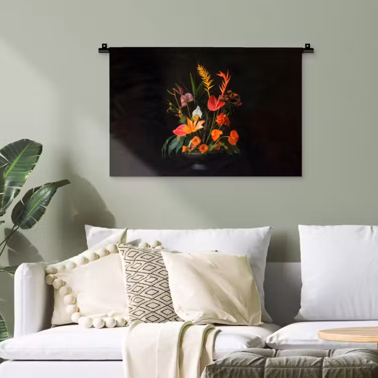 Schaal - Boeket - Bloemen Wandkleed katoen klein -sfeer7