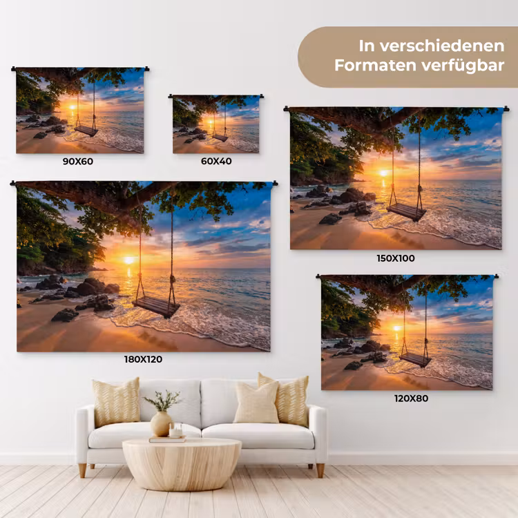 Schommel - Strand - Zonsondergang - Natuur - Oranje Wandkleed katoen klein -tsfeer8_DE