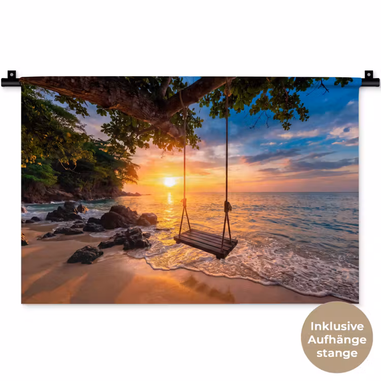 Schommel - Strand - Zonsondergang - Natuur - Oranje Wandkleed katoen klein -t3d_DE