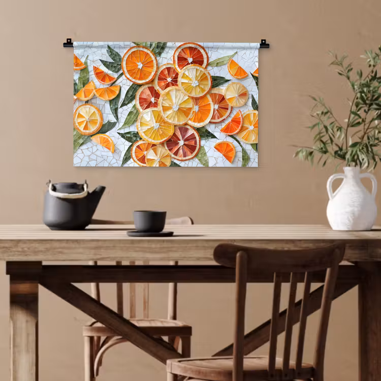 Schijfjes - Fruit - Oranje - Mozaïek Wandkleed katoen klein -sfeer6