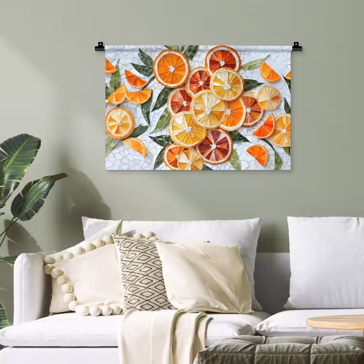 Schijfjes - Fruit - Oranje - Mozaïek Wandkleed katoen klein -sfeer7
