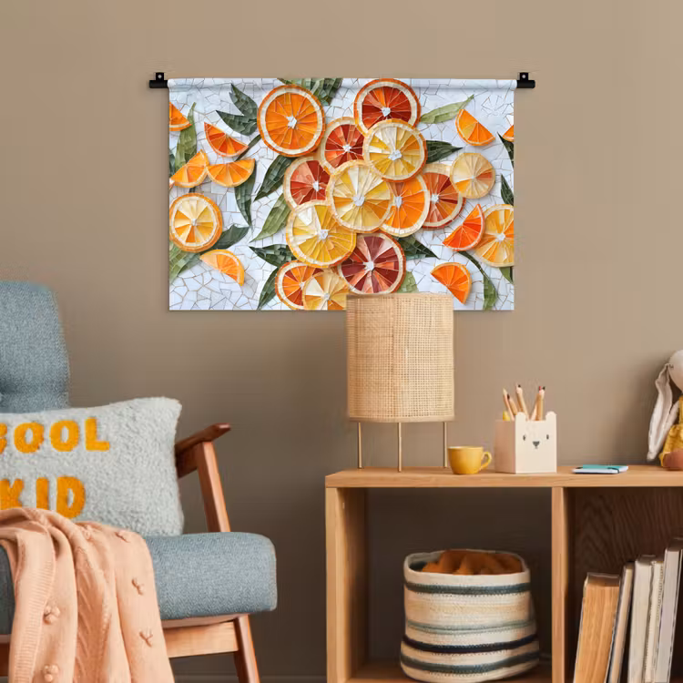 Schijfjes - Fruit - Oranje - Mozaïek Wandkleed katoen klein -wsfeer4_kind