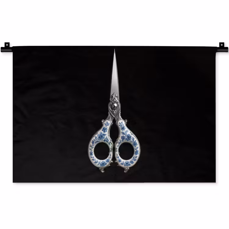 Schaar - Delfts blauw - Zwart Wandkleed katoen klein -zz3d