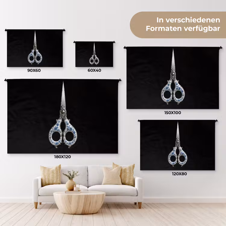 Schaar - Delfts blauw - Zwart Wandkleed katoen klein -tsfeer8_DE