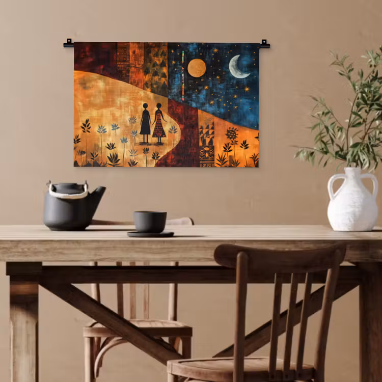 Silhouetten - Abstract - Zon - Maan Wandkleed katoen klein -sfeer6