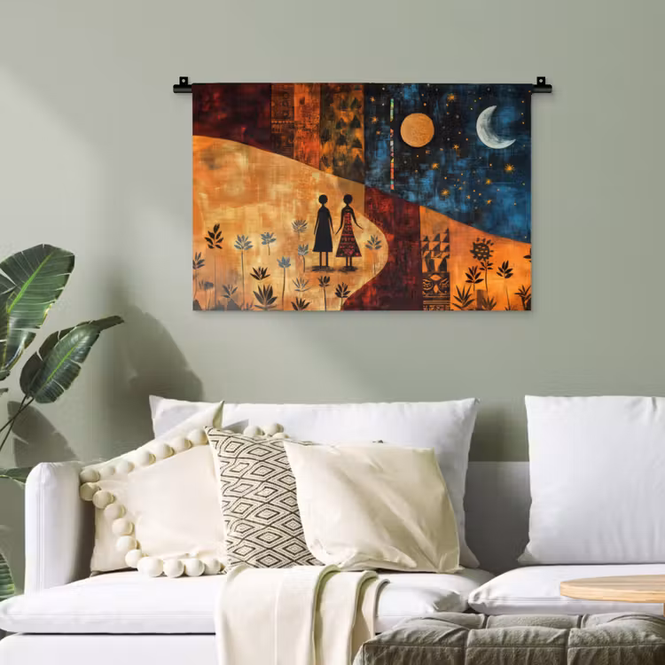 Silhouetten - Abstract - Zon - Maan Wandkleed katoen klein -sfeer7