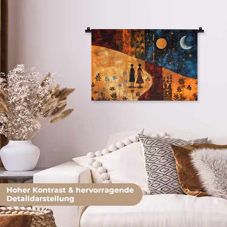 Silhouetten - Abstract - Zon - Maan Wandkleed katoen klein -tsfeer1_DE