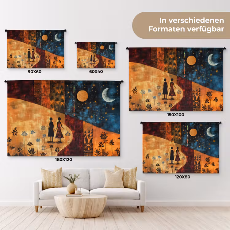 Silhouetten - Abstract - Zon - Maan Wandkleed katoen klein -tsfeer8_DE