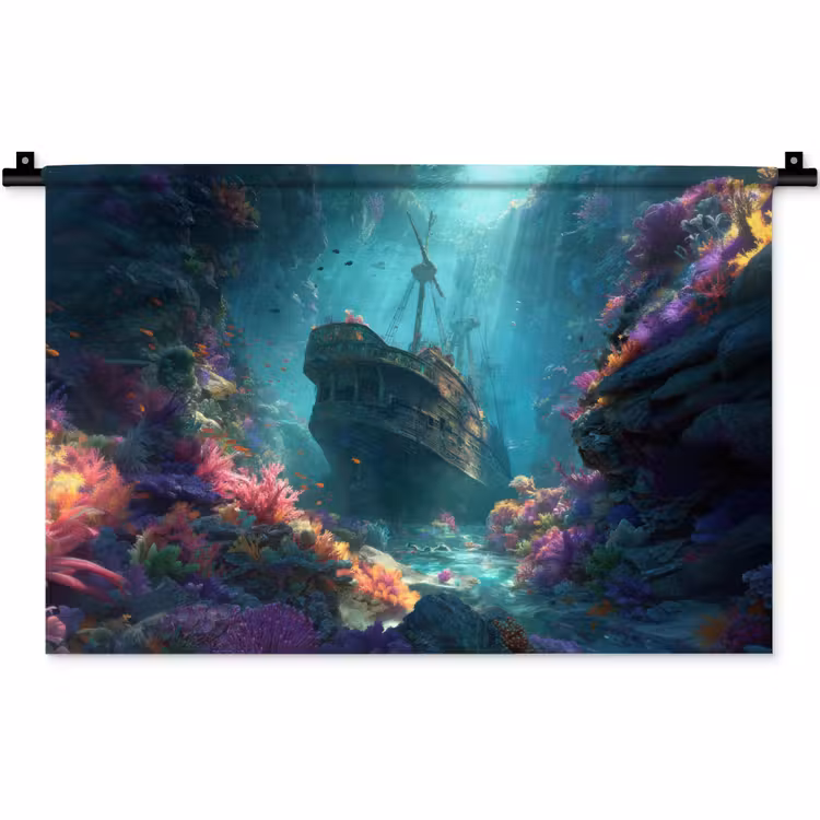 Schip - Hout - Koraalriffen - Zonlicht Wandkleed katoen klein -zz3d