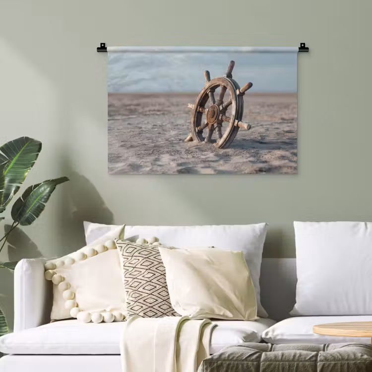 Scheepsstuur - Hout - Bruin - Zand Wandkleed katoen klein -sfeer7