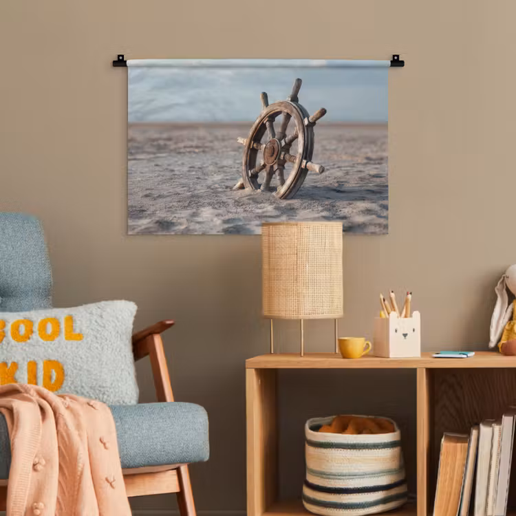 Scheepsstuur - Hout - Bruin - Zand Wandkleed katoen klein -wsfeer4_kind
