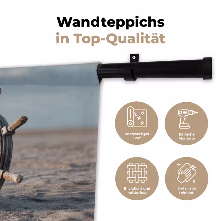 Scheepsstuur - Hout - Bruin - Zand Wandkleed katoen klein -tsfeer2_DE