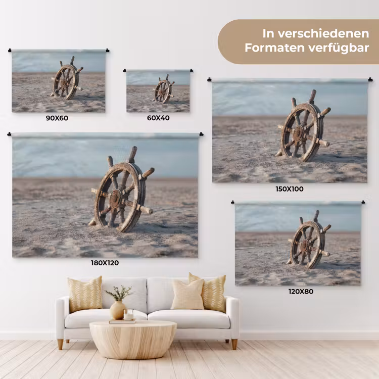 Scheepsstuur - Hout - Bruin - Zand Wandkleed katoen klein -tsfeer8_DE