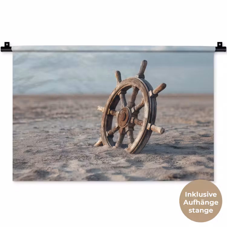 Scheepsstuur - Hout - Bruin - Zand Wandkleed katoen klein -t3d_DE