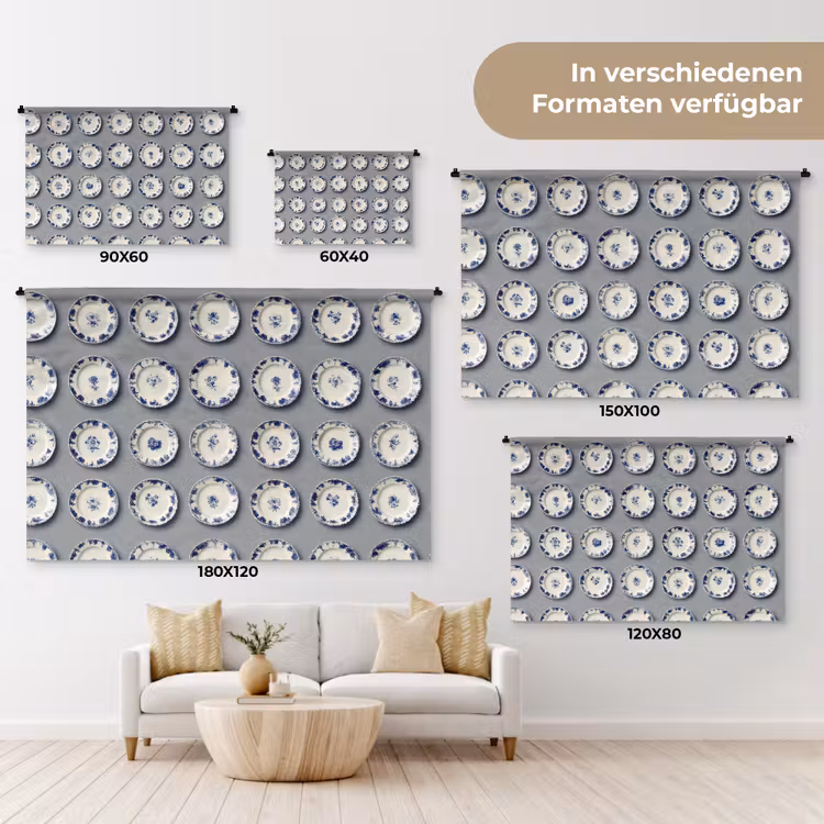 Borden - Bloemen - Blauw - Wit Wandkleed katoen klein 269 -tsfeer8_DE