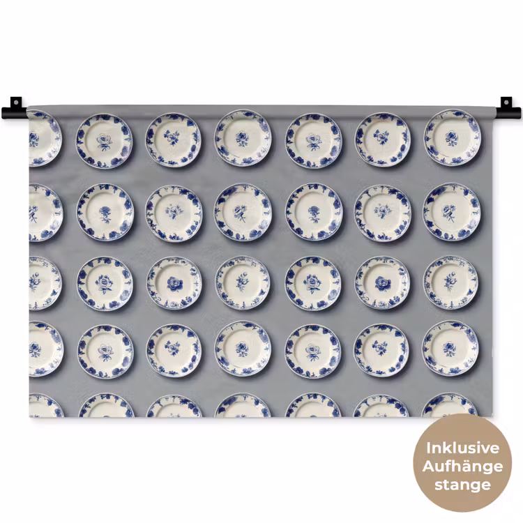 Borden - Bloemen - Blauw - Wit Wandkleed katoen klein 269 -t3d_DE