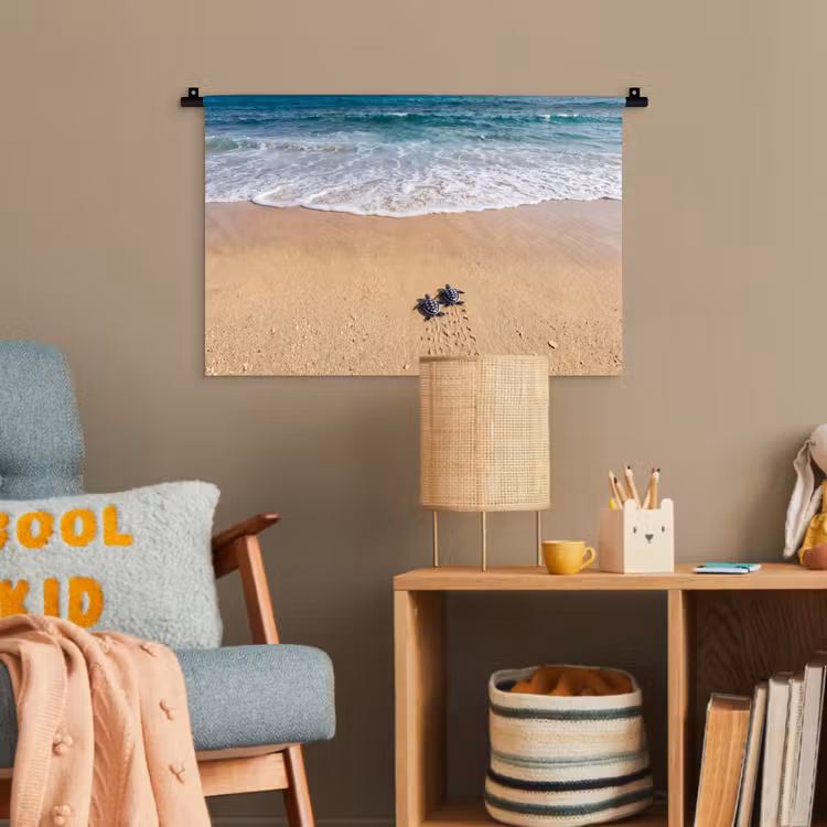 Schildpad - Jong - Strand - Oceaan - Blauw Wandkleed katoen klein -wsfeer4_kind
