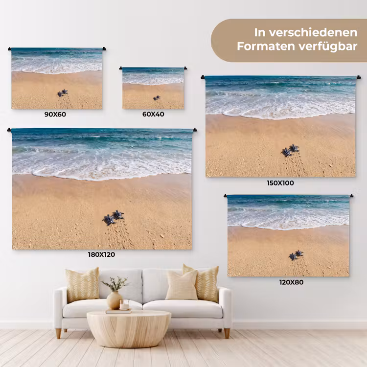 Schildpad - Jong - Strand - Oceaan - Blauw Wandkleed katoen klein -tsfeer8_DE