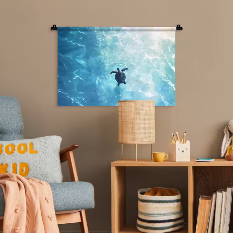 Schildpad - Zee - Blauw - Schittering Wandkleed katoen klein -wsfeer4_kind