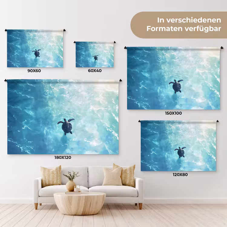 Schildpad - Zee - Blauw - Schittering Wandkleed katoen klein -tsfeer8_DE