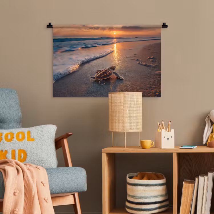 Schildpad - strand - Zonsondergang Wandkleed katoen klein -wsfeer4_kind