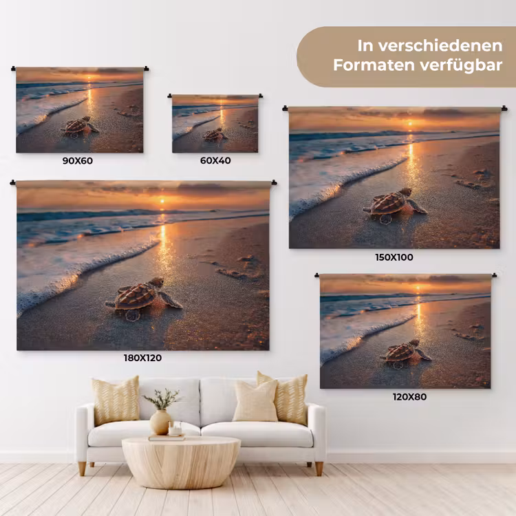 Schildpad - strand - Zonsondergang Wandkleed katoen klein -tsfeer8_DE