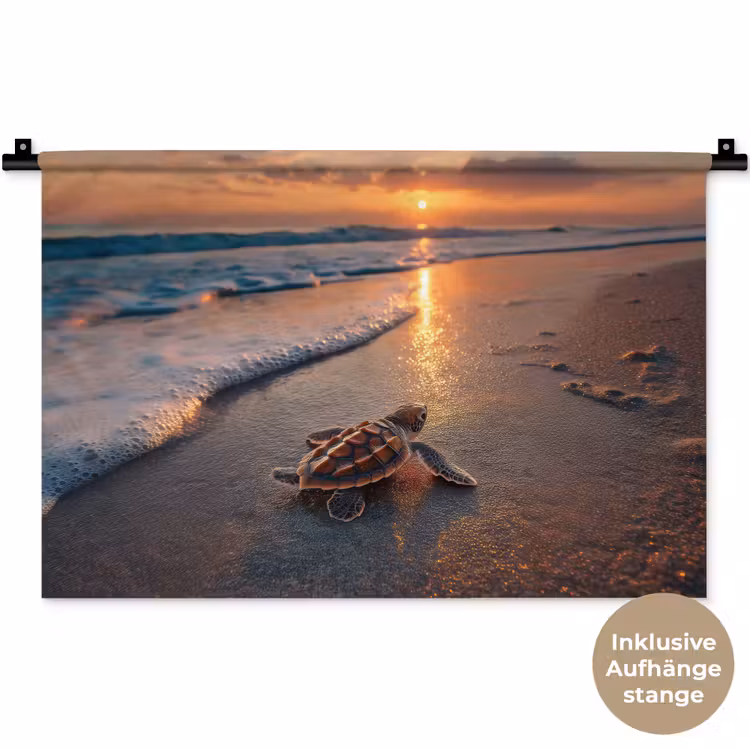 Schildpad - strand - Zonsondergang Wandkleed katoen klein -t3d_DE