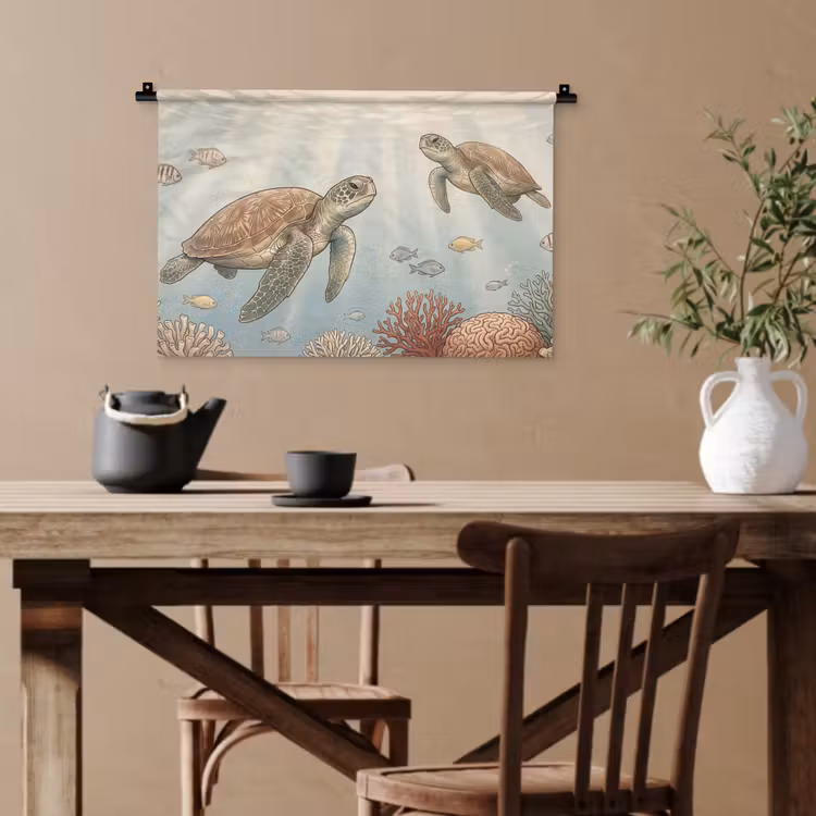 Schildpad - Onderwater - Natuur - Illustratie Wandkleed katoen klein -sfeer6