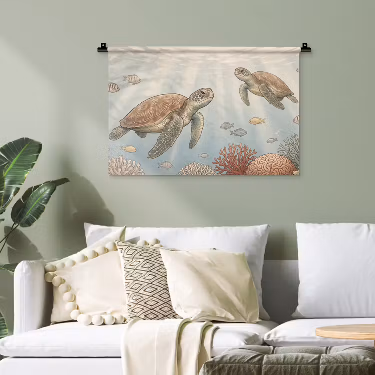 Schildpad - Onderwater - Natuur - Illustratie Wandkleed katoen klein -sfeer7
