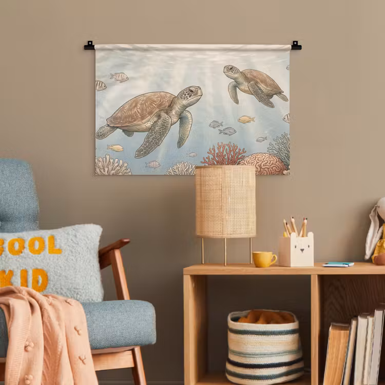 Schildpad - Onderwater - Natuur - Illustratie Wandkleed katoen klein -wsfeer4_kind