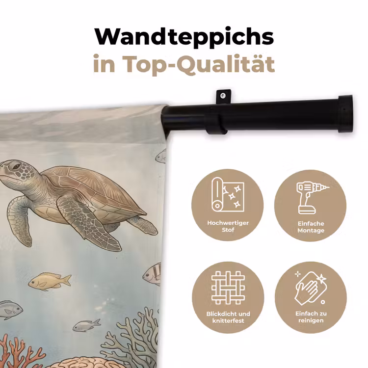 Schildpad - Onderwater - Natuur - Illustratie Wandkleed katoen klein -tsfeer2_DE