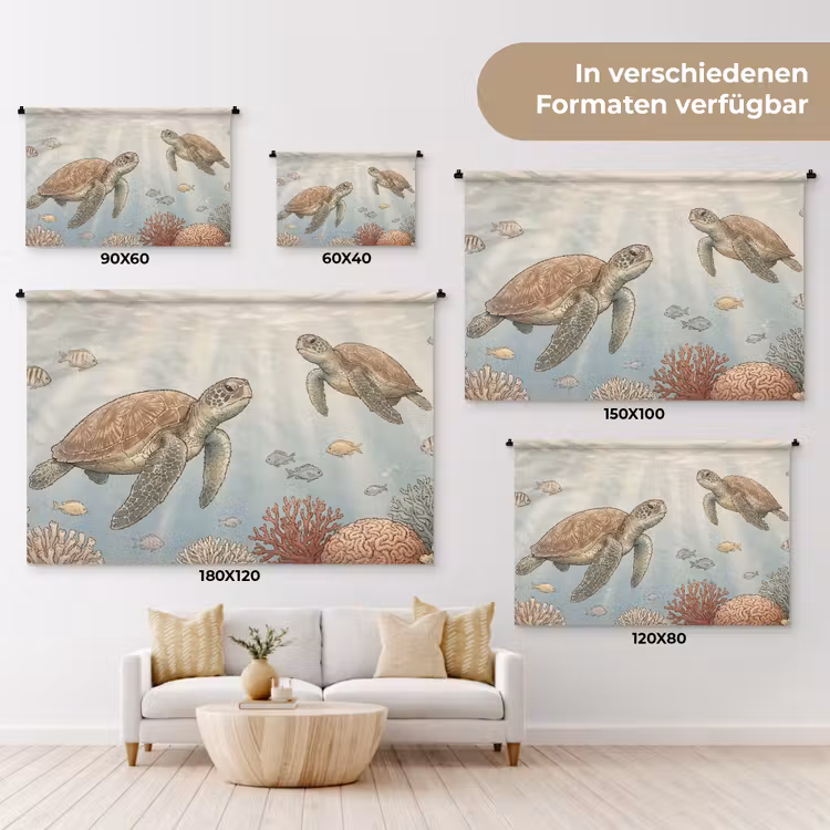 Schildpad - Onderwater - Natuur - Illustratie Wandkleed katoen klein -tsfeer8_DE