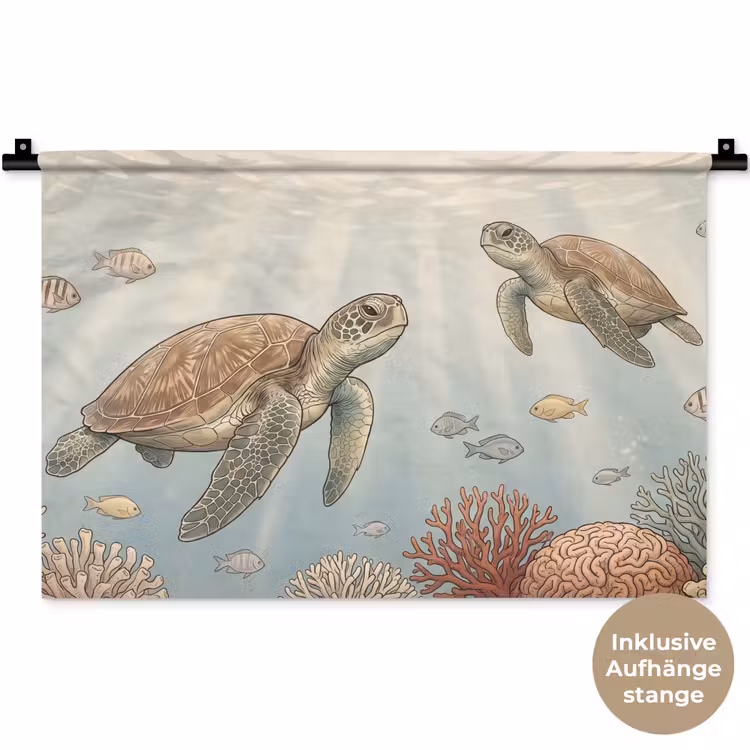 Schildpad - Onderwater - Natuur - Illustratie Wandkleed katoen klein -t3d_DE