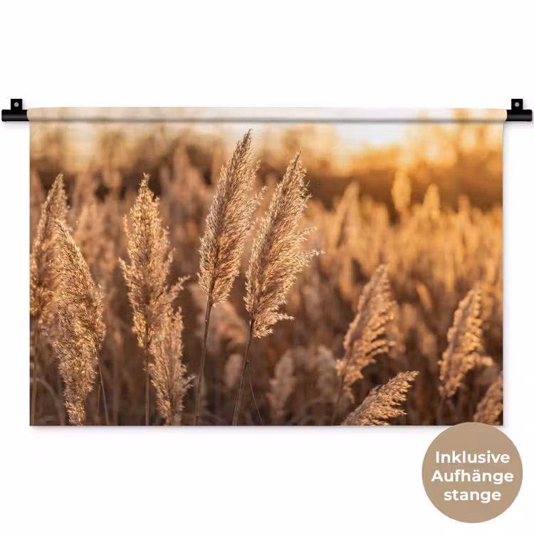 Rietpluimen - Gras - Zonsondergang - Goud - Serene Wandkleed katoen klein -t3d_DE
