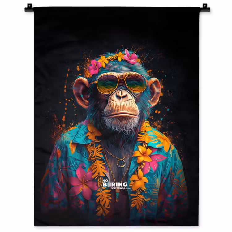 Chimpansee met Hawaii blouse Wandkleed katoen klein -zz3d