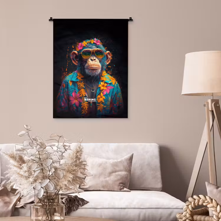 Chimpansee met Hawaii blouse Wandkleed katoen klein -sfeer4