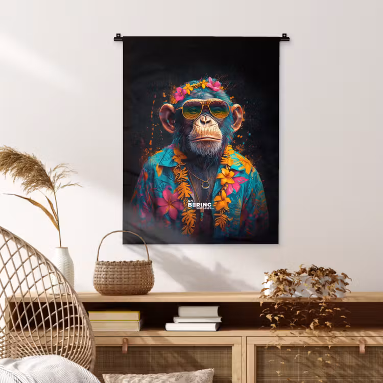 Chimpansee met Hawaii blouse Wandkleed katoen klein -sfeer5