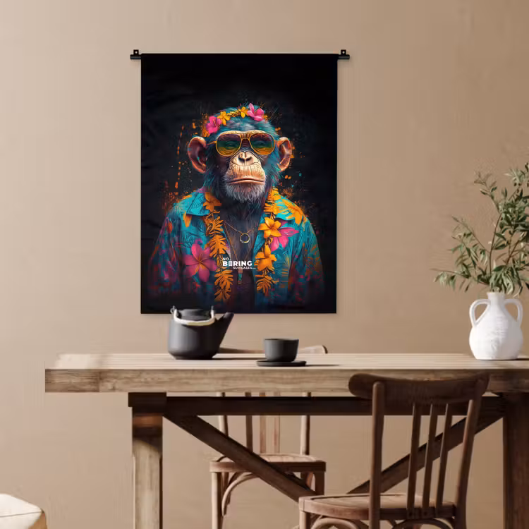 Chimpansee met Hawaii blouse Wandkleed katoen klein -sfeer6