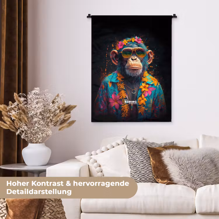 Chimpansee met Hawaii blouse Wandkleed katoen klein -tsfeer1_DE